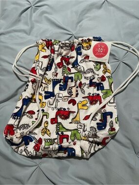 Sew Sweet Kids White Drawstring Backpack with Colorful Dinosaur Print